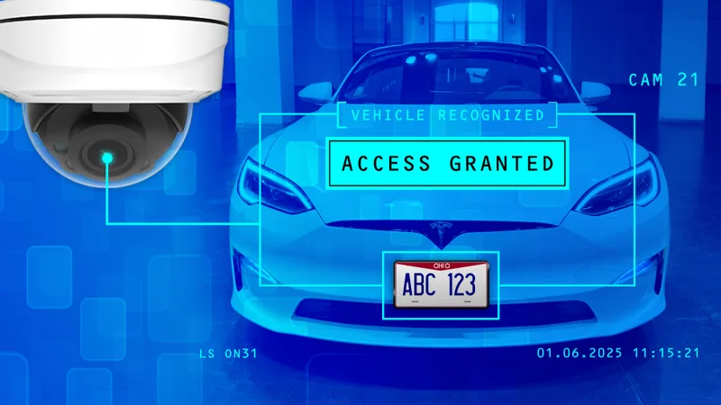 Parking BOXX AI LPR camera and barrier gate installed at a gated parking facility entrance